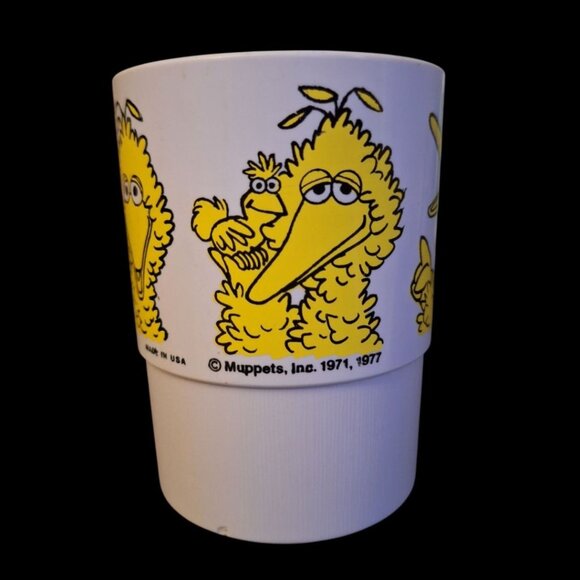 Big Bird Cup Vintage Plastic Muppets 1977 USA Made Kids Sesame Street Yellow - Picture 1 of 9